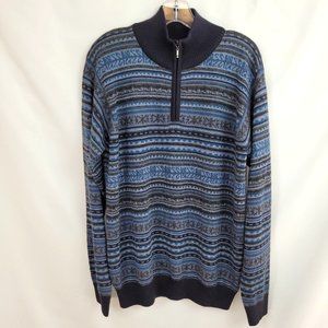 Pure Alpaca Large 46" Sweater 100% Baby Alpaca Peru 1/4 Zipper Blue Brown Aztec
